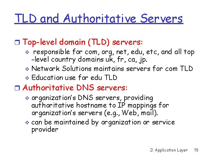 TLD and Authoritative Servers r Top-level domain (TLD) servers: v responsible for com, org,