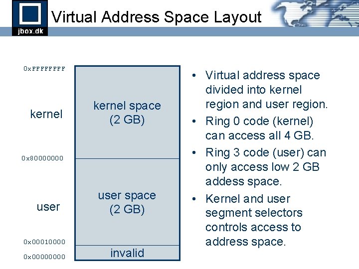Virtual Address Space Layout 0 x. FFFF kernel space (2 GB) 0 x 80000000 Virtual Address Space Layout 0 x. FFFF kernel space (2 GB) 0 x 80000000