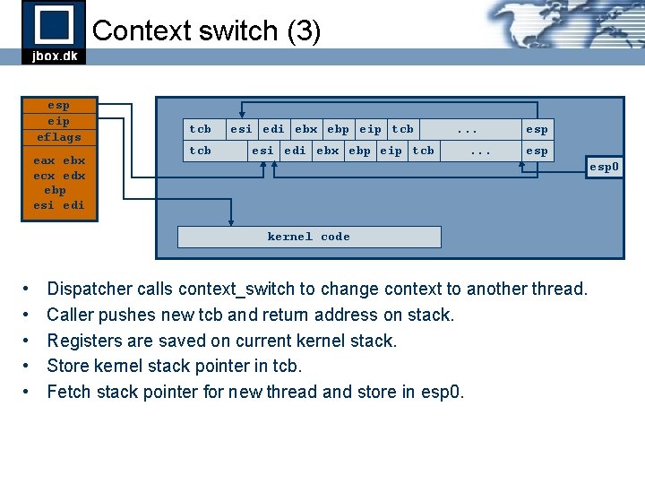 Context switch (3) esp eip eflags eax ebx ecx edx ebp esi edi tcb Context switch (3) esp eip eflags eax ebx ecx edx ebp esi edi tcb