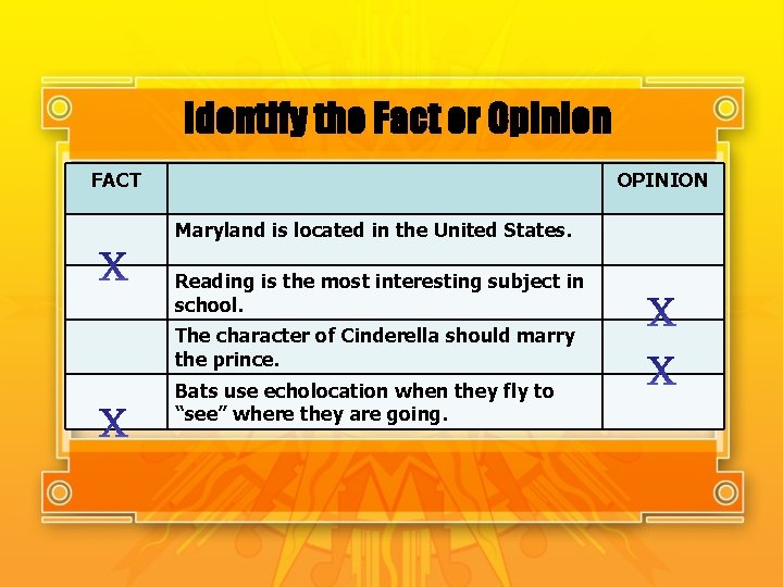 Identify the Fact or Opinion FACT OPINION Maryland is located in the United States.