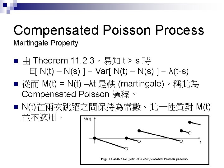Compensated Poisson Process Martingale Property n n n 由 Theorem 11. 2. 3，易知 t