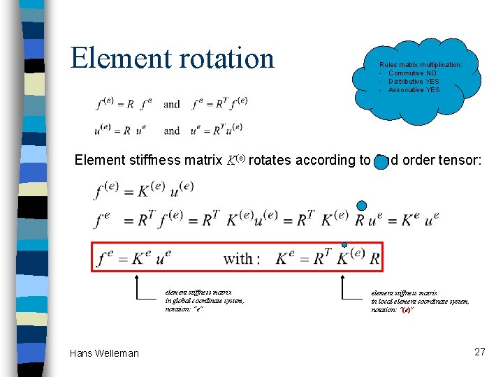 Element rotation Rules matrix multiplication: - Commutive NO - Distributive YES - Associative YES