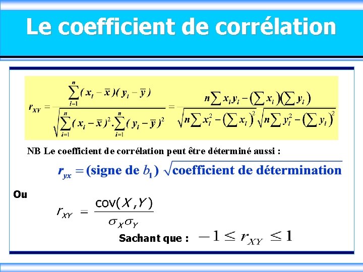 Le coefficient de corrélation NB Le coefficient de corrélation peut être déterminé aussi :