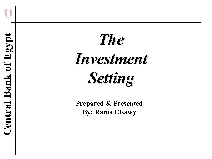 Central Bank of Egypt The Investment Setting Prepared & Presented By: Rania Elsawy 