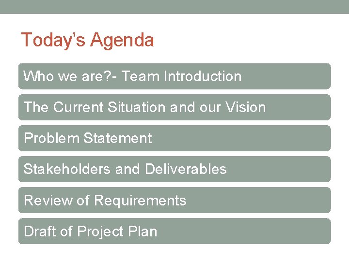 Today’s Agenda Who we are? - Team Introduction The Current Situation and our Vision