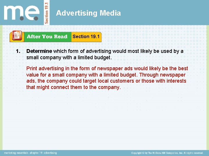 Section 19. 1 Advertising Media Section 19. 1 1. Determine which form of advertising