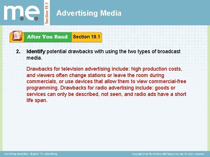 Section 19. 1 Advertising Media Section 19. 1 2. Identify potential drawbacks with using