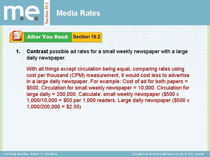 Section 19. 2 Media Rates Section 19. 2 1. Contrast possible ad rates for