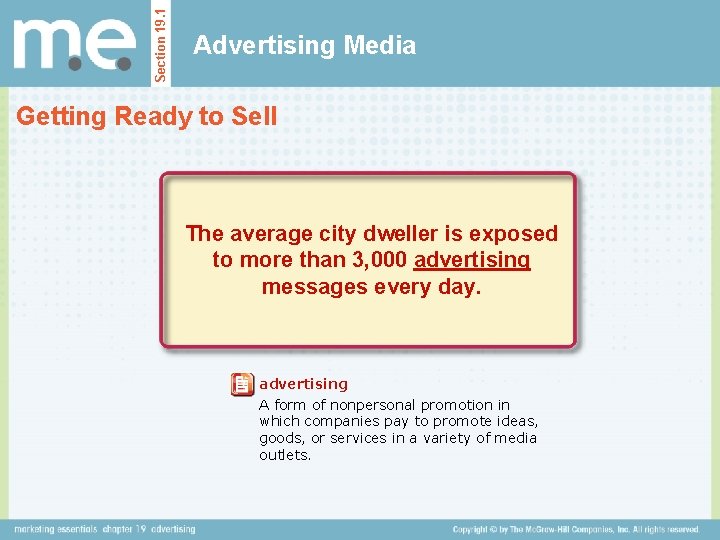 Section 19. 1 Advertising Media Getting Ready to Sell The average city dweller is