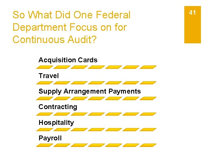 So What Did One Federal Department Focus on for Continuous Audit? Acquisition Cards Travel