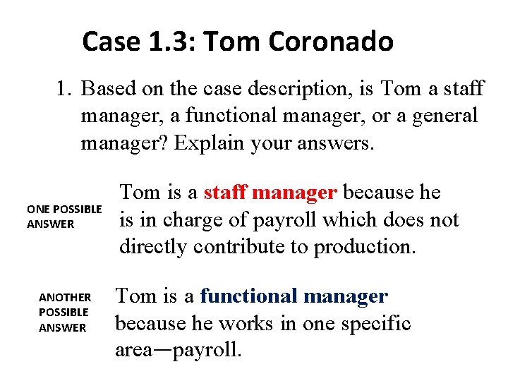Case 1. 3: Tom Coronado 1. Based on the case description, is Tom a