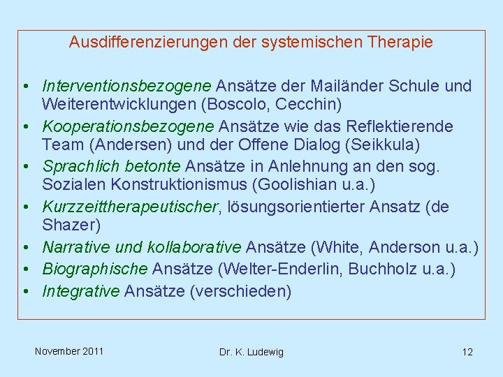 Ausdifferenzierungen der systemischen Therapie • Interventionsbezogene Ansätze der Mailänder Schule und Weiterentwicklungen (Boscolo, Cecchin)