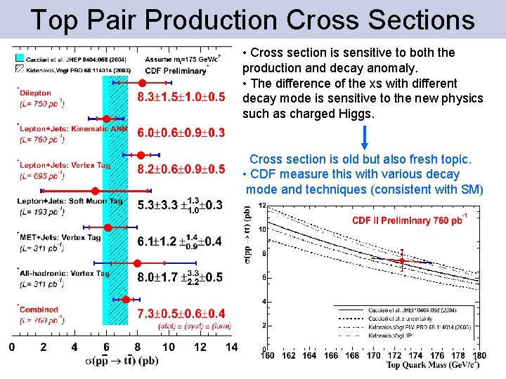 Top Pair Production Cross Sections • Cross section is sensitive to both the production