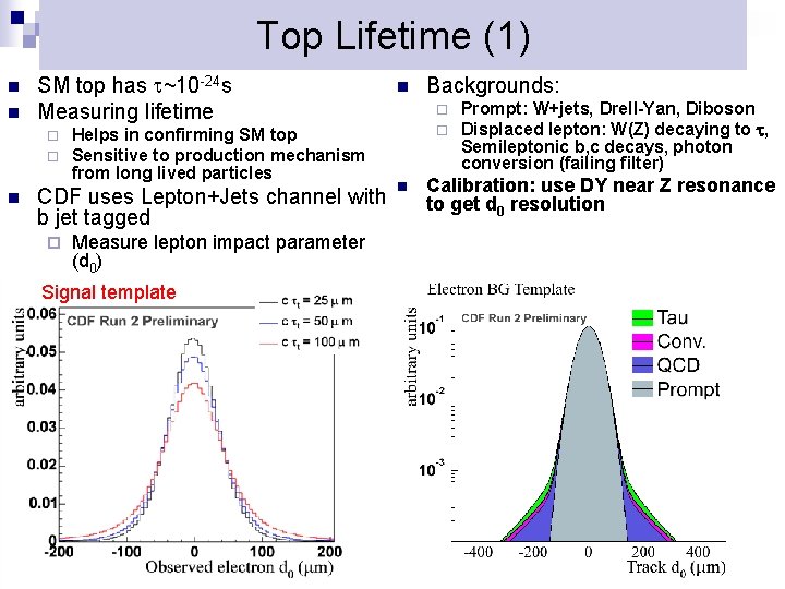 Top Lifetime (1) n n SM top has ~10 -24 s Measuring lifetime ¨