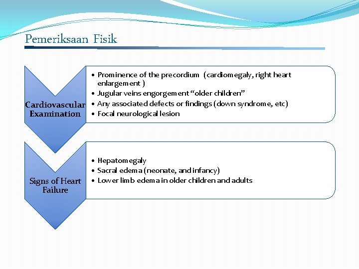 Pemeriksaan Fisik • Prominence of the precordium (cardiomegaly, right heart enlargement ) • Jugular