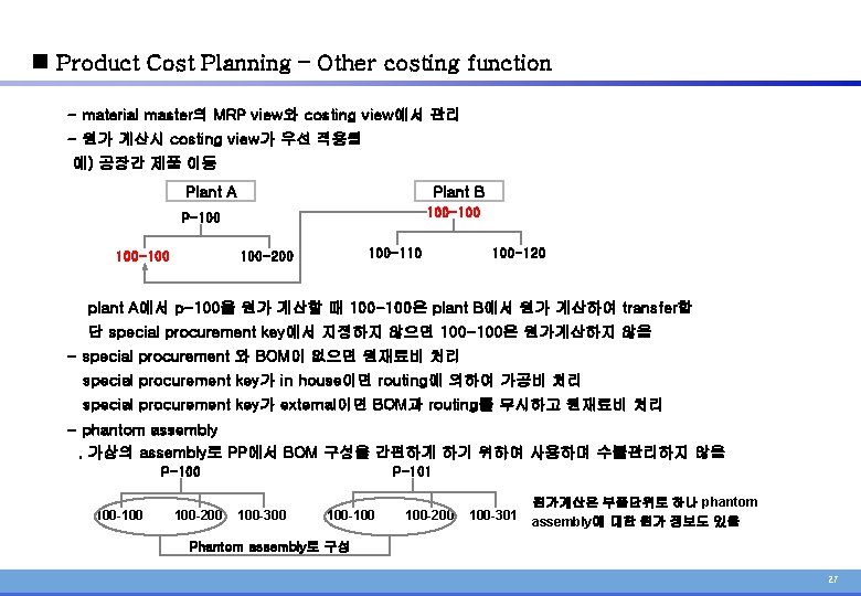 n Product Cost Planning – Other costing function - material master의 MRP view와 costing