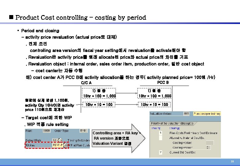 n Product Cost controlling – costing by period § Period end closing - activity