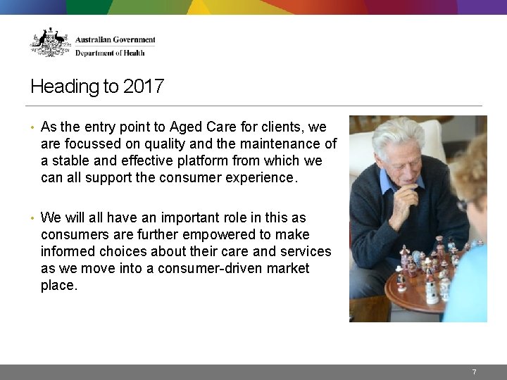 Heading to 2017 • As the entry point to Aged Care for clients, we