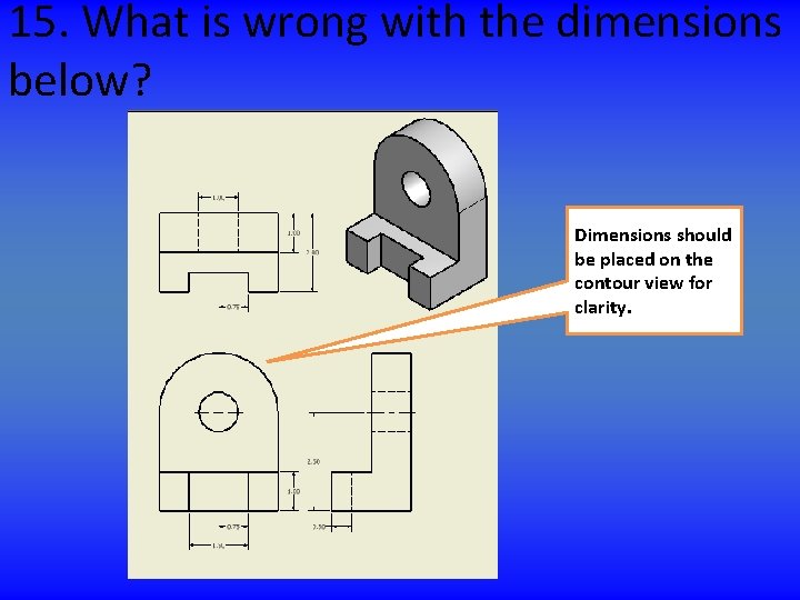 15. What is wrong with the dimensions below? Dimensions should be placed on the