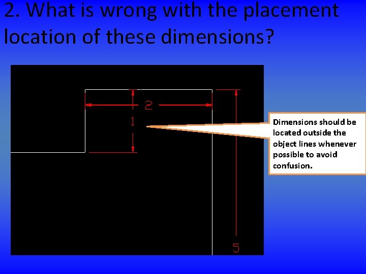 2. What is wrong with the placement location of these dimensions? Dimensions should be