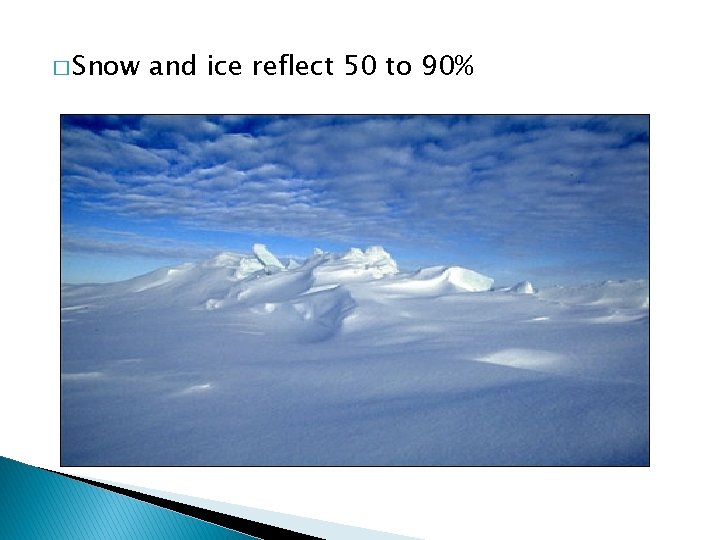 � Snow and ice reflect 50 to 90% 