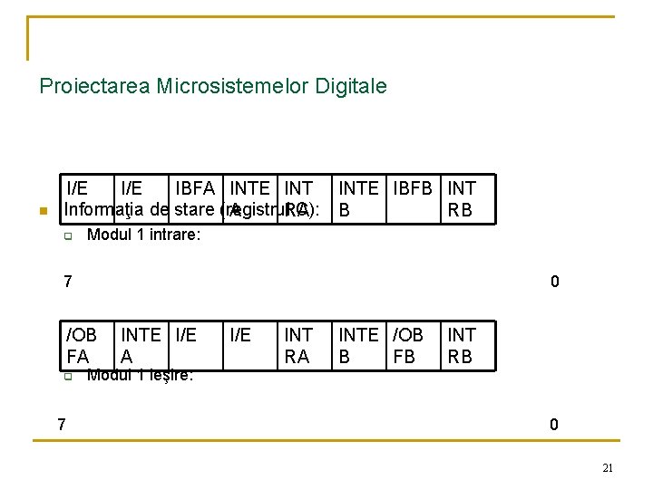 Proiectarea Microsistemelor Digitale n I/E IBFA INTE INT Informaţia de stare (registrul C): A