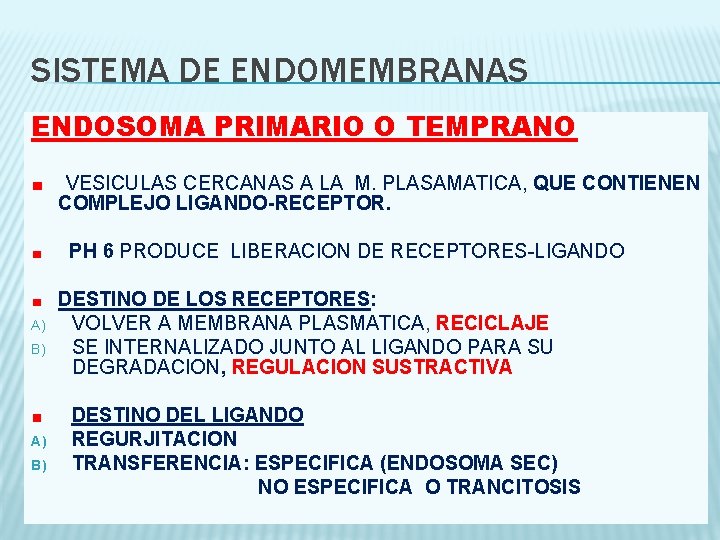 SISTEMA DE ENDOMEMBRANAS ENDOSOMA PRIMARIO O TEMPRANO VESICULAS CERCANAS A LA M. PLASAMATICA, QUE