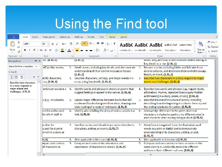 Using the Find tool Using the Find tool