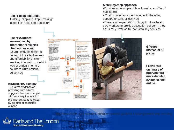 Use of plain language ‘Helping People to Stop Smoking’ instead of ‘Smoking Cessation’ Use Use of plain language ‘Helping People to Stop Smoking’ instead of ‘Smoking Cessation’ Use