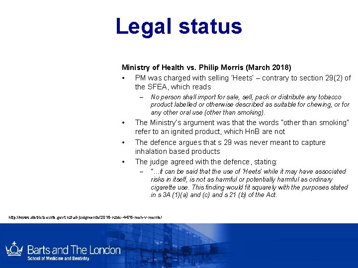 Legal status Ministry of Health vs. Philip Morris (March 2018) • PM was charged Legal status Ministry of Health vs. Philip Morris (March 2018) • PM was charged