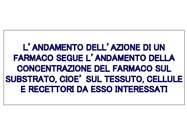 L’ANDAMENTO DELL’AZIONE DI UN FARMACO SEGUE L’ANDAMENTO DELLA CONCENTRAZIONE DEL FARMACO SUL SUBSTRATO, CIOE’