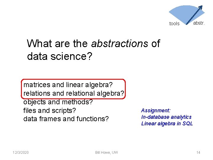 tools abstr. What are the abstractions of data science? matrices and linear algebra? relations tools abstr. What are the abstractions of data science? matrices and linear algebra? relations