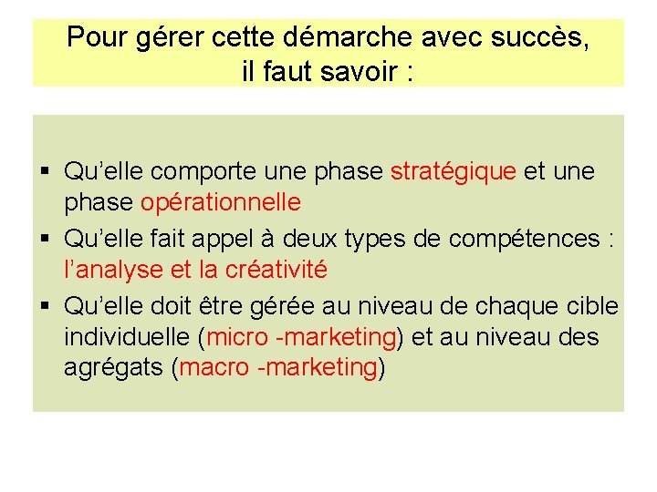 Pour gérer cette démarche avec succès, il faut savoir : § Qu’elle comporte une