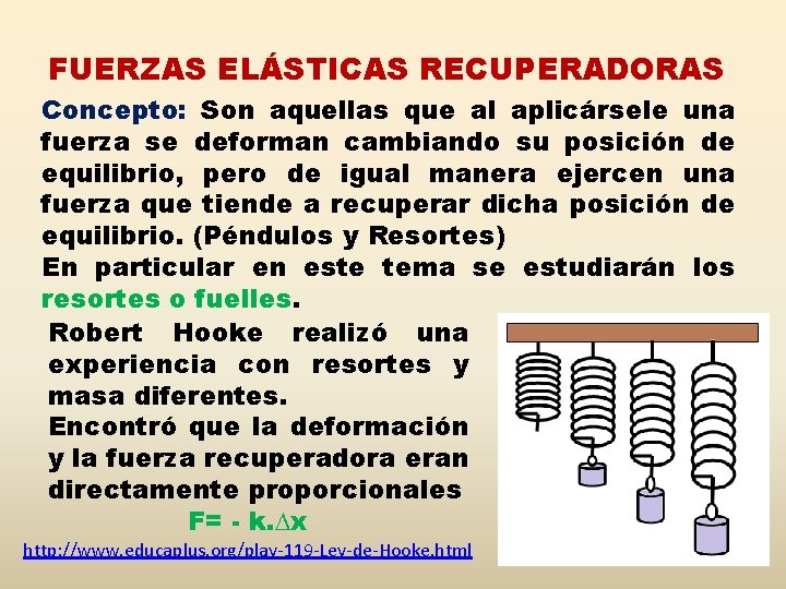 FUERZAS ELÁSTICAS RECUPERADORAS Concepto: Son aquellas que al aplicársele una fuerza se deforman cambiando