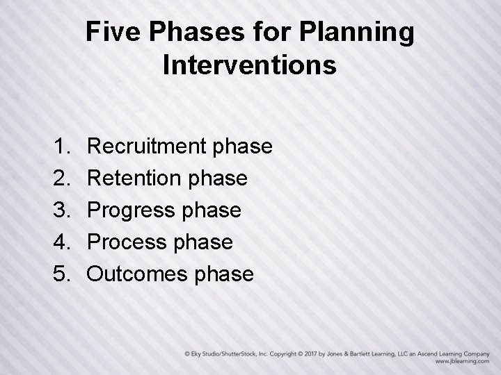 Five Phases for Planning Interventions 1. 2. 3. 4. 5. Recruitment phase Retention phase