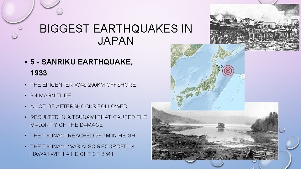 BIGGEST EARTHQUAKES IN JAPAN • 5 - SANRIKU EARTHQUAKE, 1933 • THE EPICENTER WAS