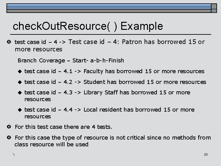 check. Out. Resource( ) Example ] test case id – 4 -> Test case