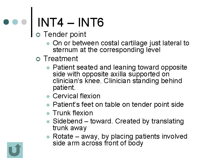 INT 4 – INT 6 ¢ Tender point l ¢ On or between costal
