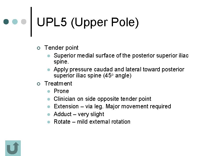 UPL 5 (Upper Pole) ¢ ¢ Tender point l Superior medial surface of the