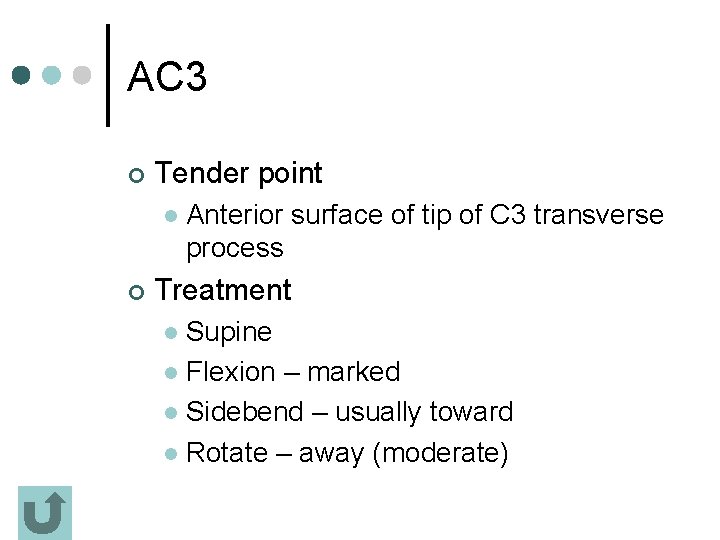 AC 3 ¢ Tender point l ¢ Anterior surface of tip of C 3