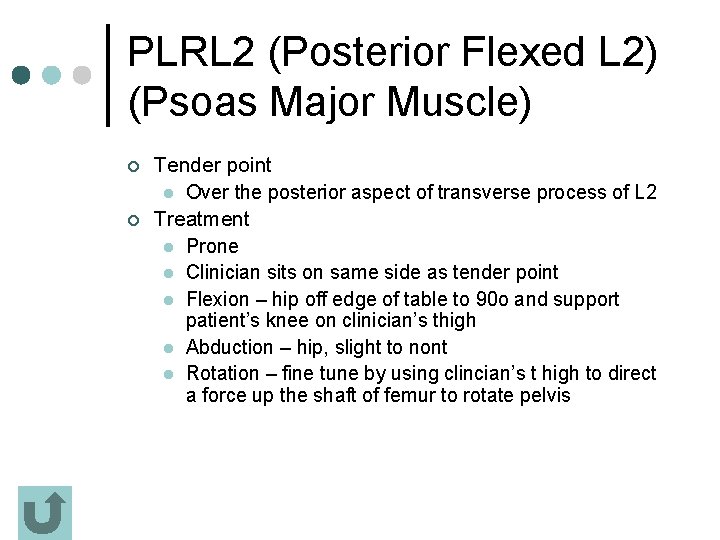 PLRL 2 (Posterior Flexed L 2) (Psoas Major Muscle) ¢ ¢ Tender point l