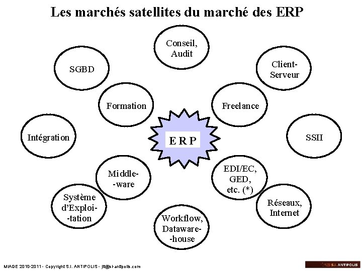 Les marchés satellites du marché des ERP Conseil, Audit Client. Serveur SGBD Formation Intégration