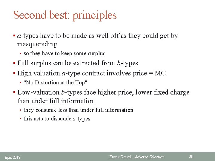 Second best: principles § a-types have to be made as well off as they