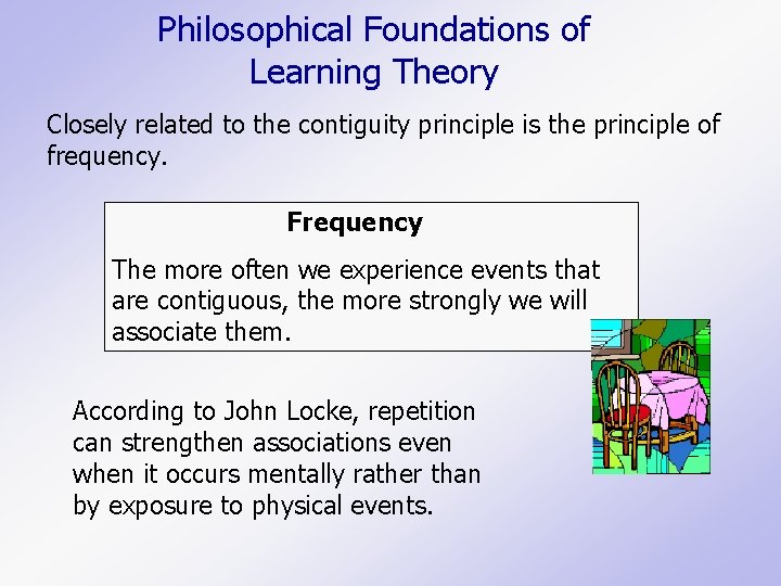 Philosophical Foundations of Learning Theory Closely related to the contiguity principle is the principle Philosophical Foundations of Learning Theory Closely related to the contiguity principle is the principle
