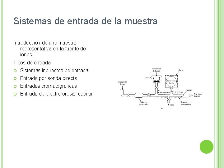 Sistemas de entrada de la muestra Introducción de una muestra representativa en la fuente