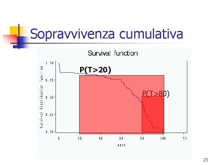 Sopravvivenza cumulativa P(T>20) P(T>80) 23 