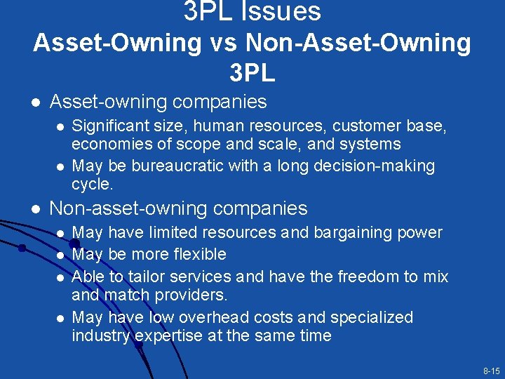 3 PL Issues Asset-Owning vs Non-Asset-Owning 3 PL l Asset-owning companies l l l