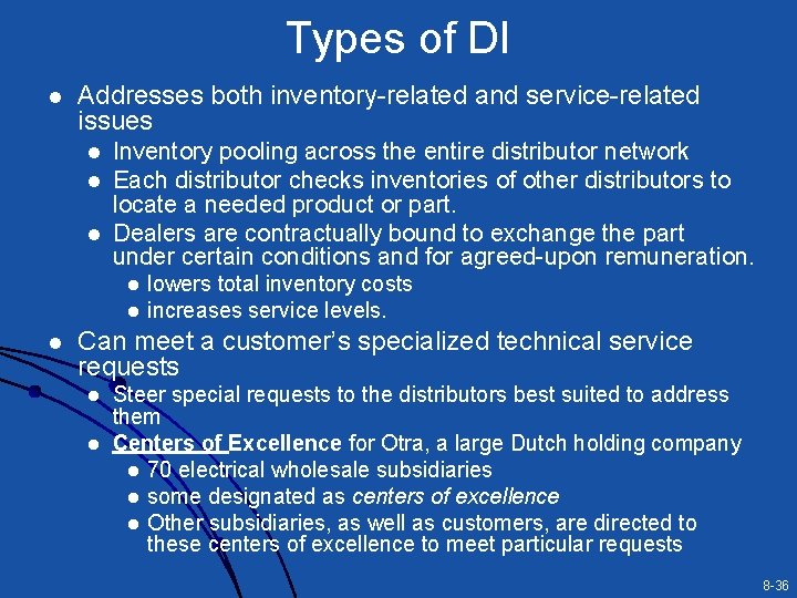 Types of DI l Addresses both inventory-related and service-related issues l l l Inventory