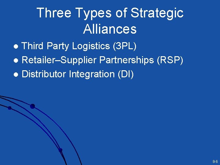 Three Types of Strategic Alliances Third Party Logistics (3 PL) l Retailer–Supplier Partnerships (RSP)