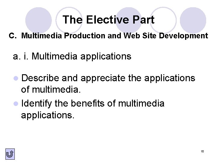 The Elective Part C. Multimedia Production and Web Site Development a. i. Multimedia applications